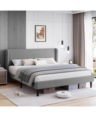 Queen Bed Frame with Headboard, Upholstered Platform Bed with Wood Slat Support, Sturdy Support Feet