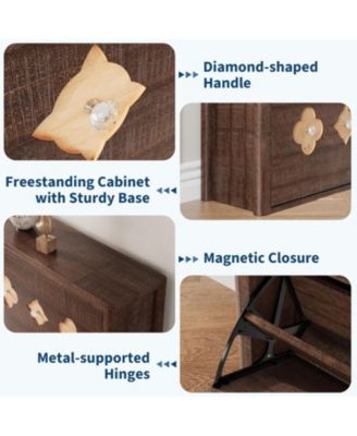 Shoe Cabinet with 3 Carved Flip Drawers, Crystal Handles, Shoe Storage Cabinet with Adjustable Shelf, Wooden Organizer