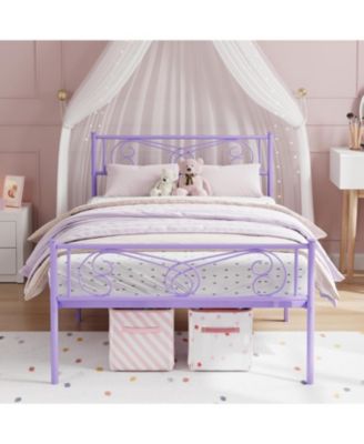 Bed Frame with Headboard and Footboard for Girls, Bed Metal Platform with Steel Slat Support, Mattress Foundation with Storage