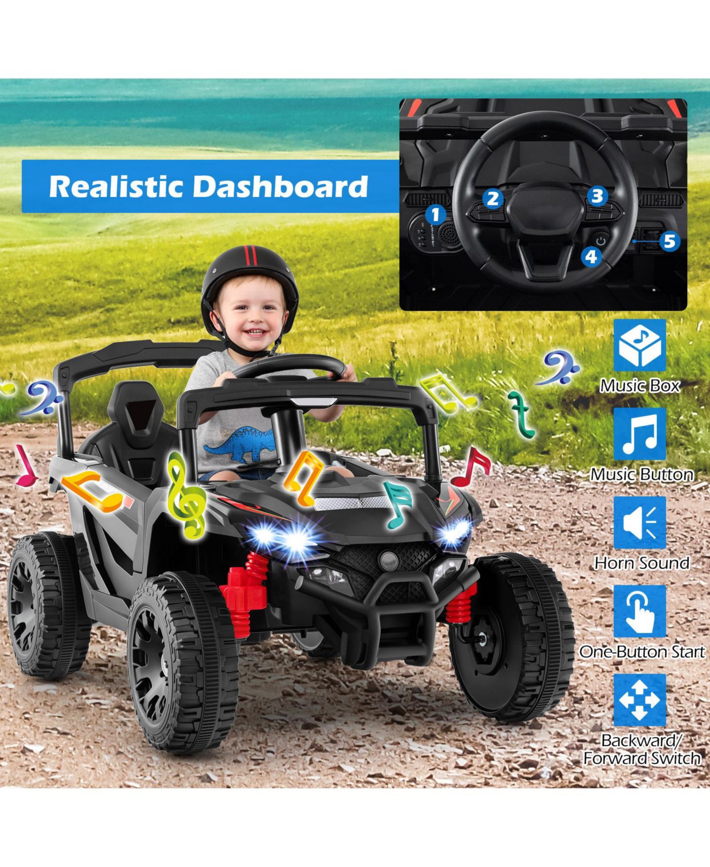 Детская игрушка Slickblue Electric 12V Kids Remote Control Ride-On Car UTV, 2-Seat, от 3 лет, цвет: Чёрный — фото 4