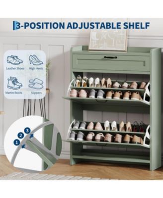 Shoe Cabinet with 2 Flip Drawers & 1 Top Drawer, Wooden Shoe Organizer Cabinet with Adjustable Shelf, Freestanding Shoe Storage Cabinets