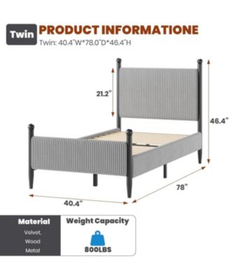 Bed Frame with Velvet Headboard, Upholstered Soft Corduroy Fabric Platform with Wooden Slats Support & Heavy Duty Feet, No Box Spring Needed