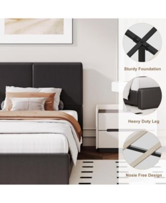 Upholstered Platform Bed Frame with 2 Storage Drawers, Faux Leather Low Profile Bed Base with Wood Slat Support, No Box Spring Needed.