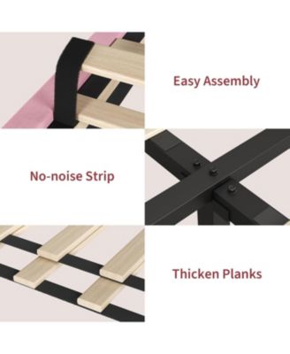 Bed Frame with Adjustable Height Vertical Channel Tufted Headboard, Upholstered Platform Bed Frame with Sturdy Wooden Slats Support