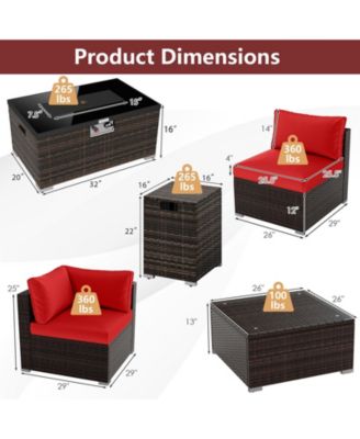 Set of 7 Patio Furniture Set 40000 BTU Gas Fire Pit Table Propane Tank Cover Table