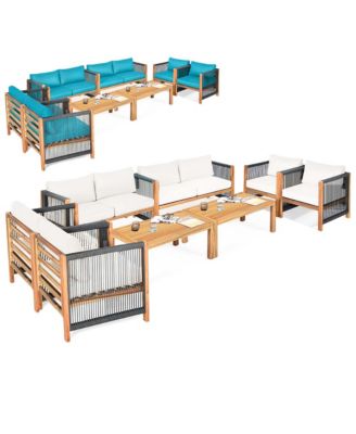 Set Of 8 Wood Outdoor Patio Furniture Set w/Cushions, Cushion Cover Sets