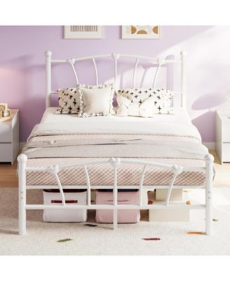 Full Bed Frame for Kids, Full Size Bed with Headboard and Footboard, Heart Shaped Platform Bed Frame, Heavy Metal Slat Support, Noiseless