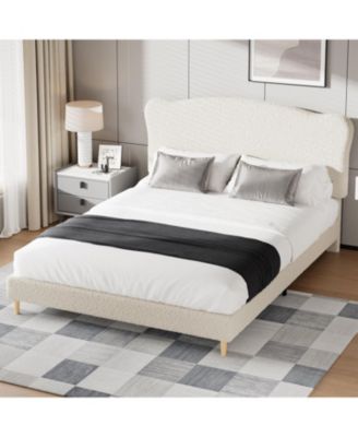 Bed Frame with Upholstered Headboard, Soft Low Profile Sturdy Platform Bed with Rounded Corners Design, Heavy Duty