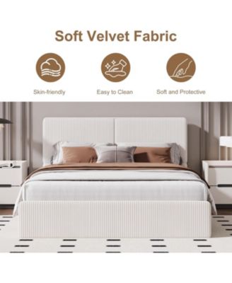 Upholstered Platform Bed Frame with 2 Storage Drawers, Faux Leather Low Profile Bed Base with Wood Slat Support, No Box Spring Needed