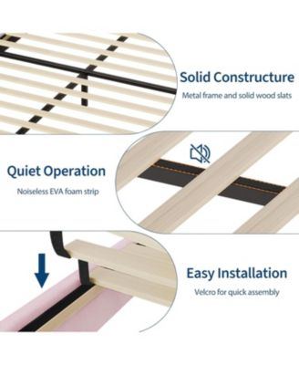  Bed Frame with LED Headboard for Kids, Sherpa Upholstered Platform Bed Frame with Wood Slat Support, No Box Spring Required