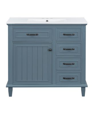 36" Bathroom Vanity with Ceramic Sink, Flip Drawers and Adjustable Shelf