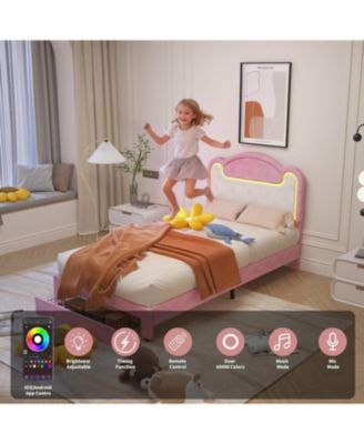 Wooden Platform Bed Frame with Storage Headboard & Raised Footboard, No Box Spring Needed