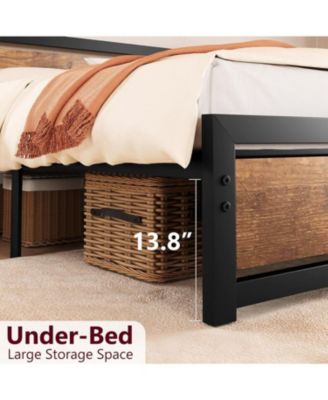 Bed Frame Metal Platform with Wooden Headboard Footboard Non-Slip Under Storage Noise-Free No Box Spring.