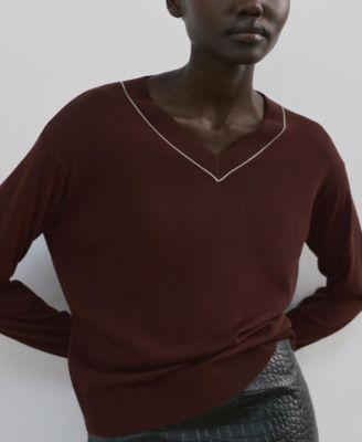 Women's Contrast Piping V-Neck Sweater