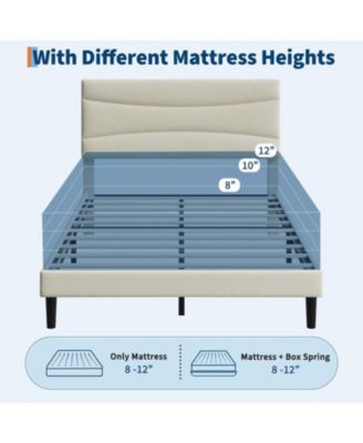 Full Upholstered Bed Frame with Headboard, Under Bed Storage and Strong Wood Slats Support