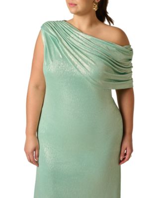 Plus Size Foiled One-Shoulder Ball Gown