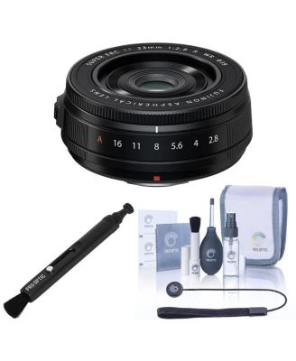 XF 23mm f/2.8 R WR Lens, Black with PRO OPTIC Lens Care Kit that includes Universal Lens Cap Tether, Cleaning Kit, and LensPen Lens Cleaner