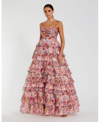 Women's Floral Cut Out Ruffle Tiered Gown