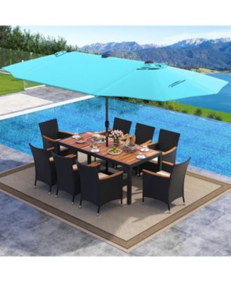 11 PCS Patio Dining Set w/ 15ft Double-Sided Patio Umbrella (Base Included)