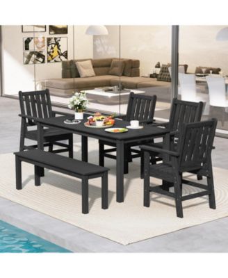 Patio Dining Chairs Set of 4 w/Wide Armrests Curved Seat Wood Grain for Backyard