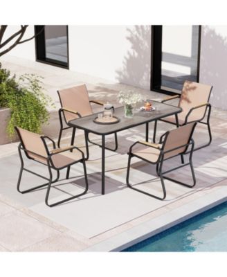5 PCS Patio Dining Set w/ Wood-like Armrests & Metal Frame for Garden Yard