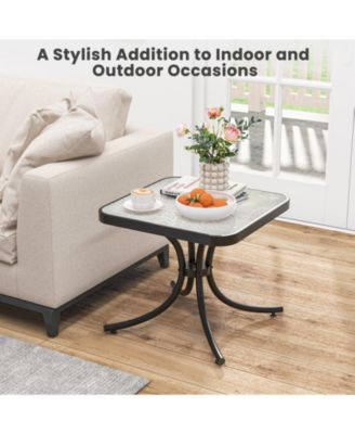 2PCS 20'' Outdoor Side Table w/Tempered Glass Top  Metal Frame Patio End Table