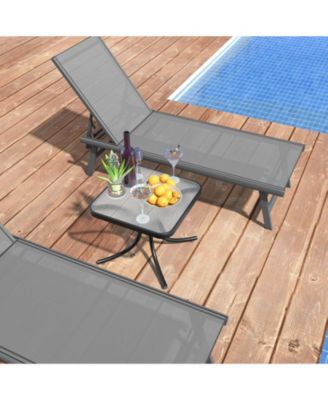 2PCS 20'' Outdoor Side Table w/Tempered Glass Top  Metal Frame Patio End Table