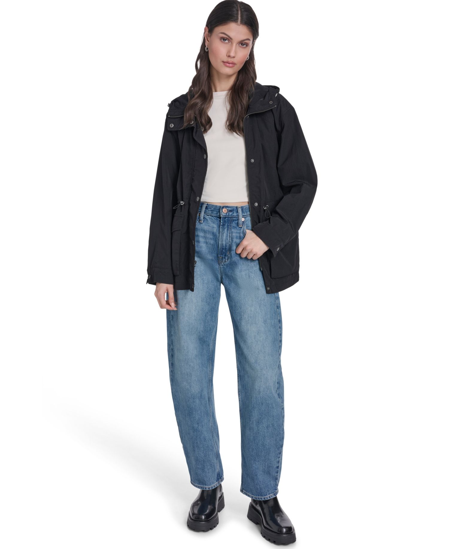 Women's Cinch-Waist Hooded Rain Anorak Jacket