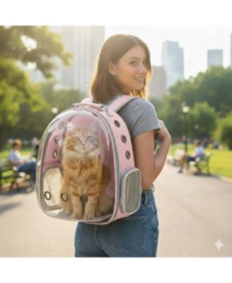 Breathable Transparent Pet Carrier Bag for Cats & Small Dogs – Portable Space Capsule with Zipper, Pink, Ideal for Travel & Outdoor Adventures