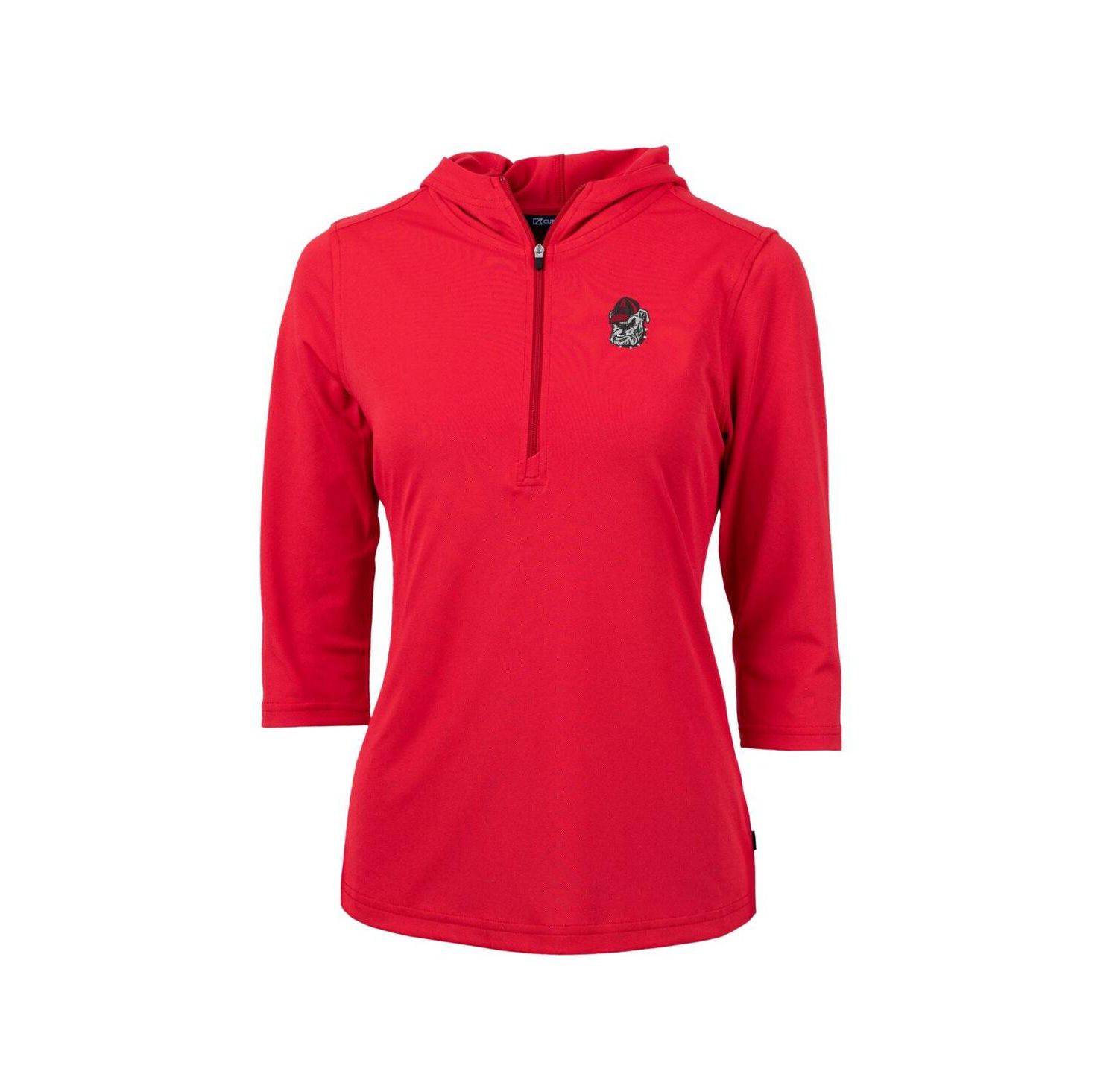Women's Red Georgia Bulldogs Virtue Eco Pique Half-Zip 3/4 Sleeve Pullover Hoodie