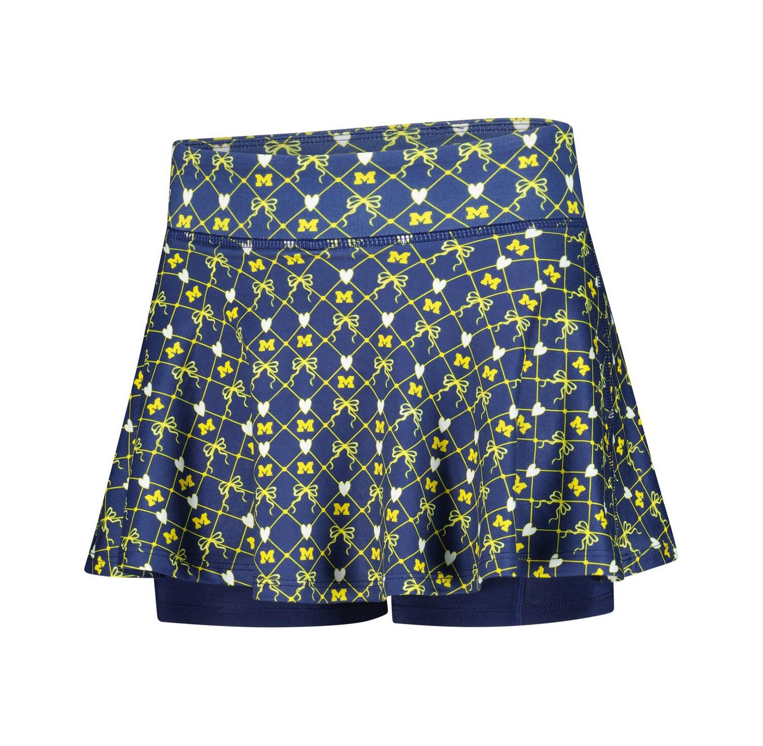 Big Girls Navy Michigan Wolverines All-Over Print Bow Team Logo Skort