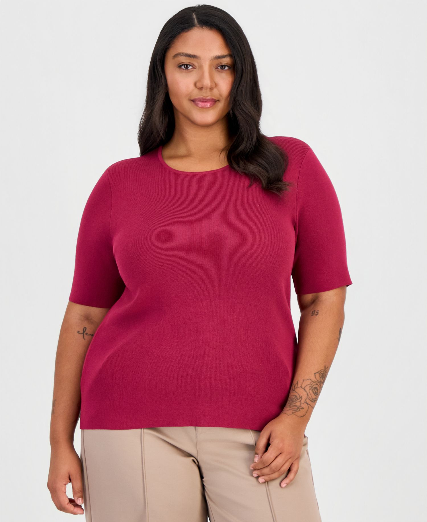 ASL Plus Size Elbow-Sleeve Sweater T-Shirt