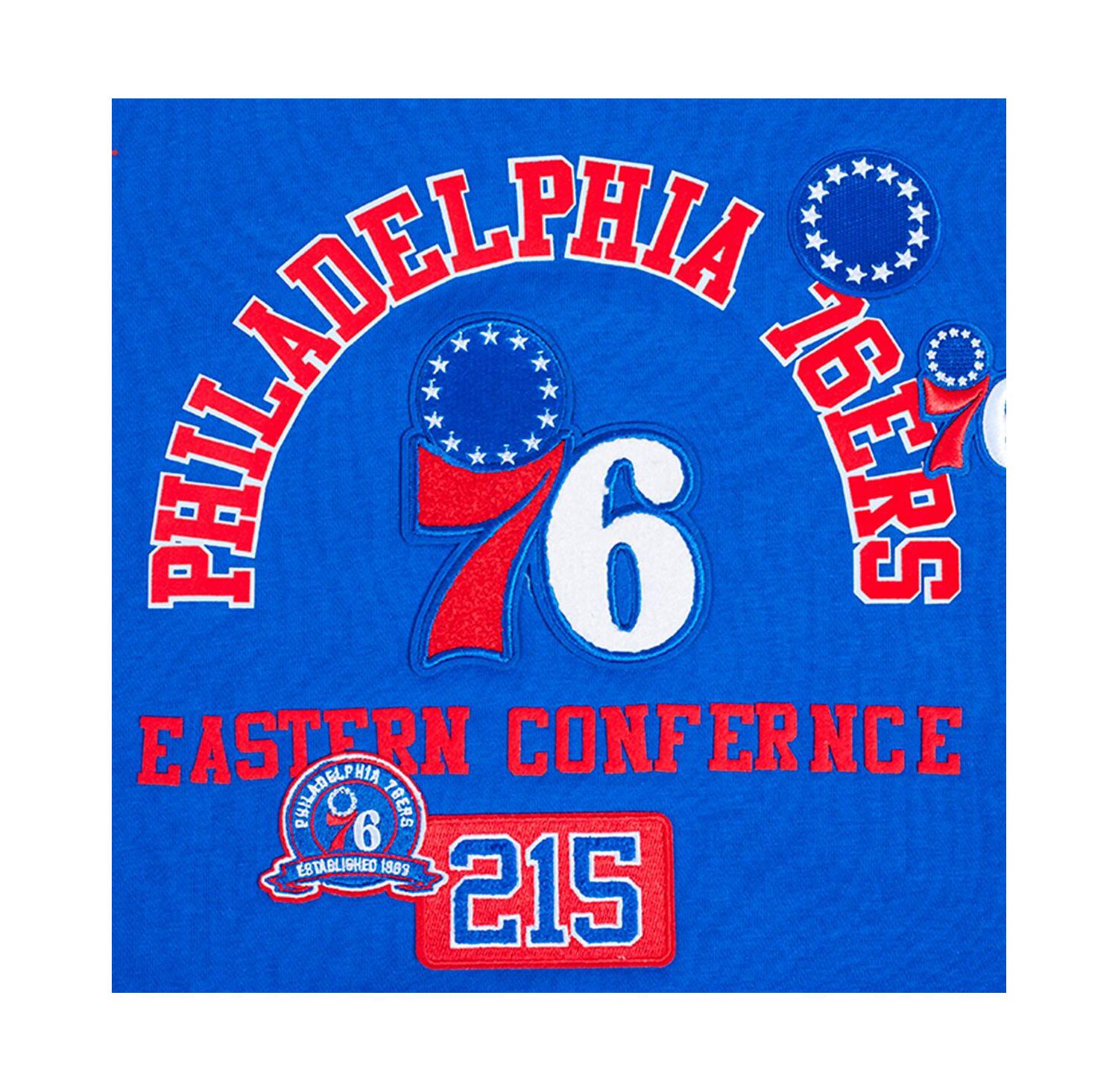 Women's Royal Philadelphia 76ers Area Code Cropped Pullover Sweatshirt