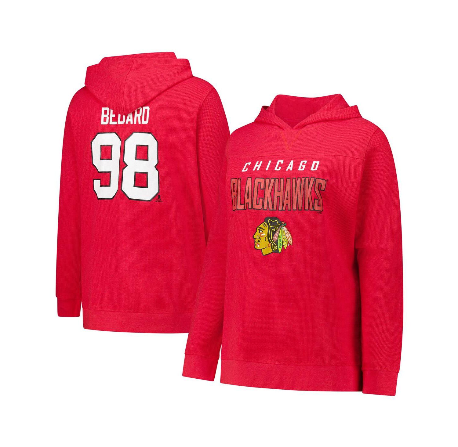 Women's Connor Bedard Red Chicago Blackhawks Plus Size Name & Number Thermal Pullover Hoodie