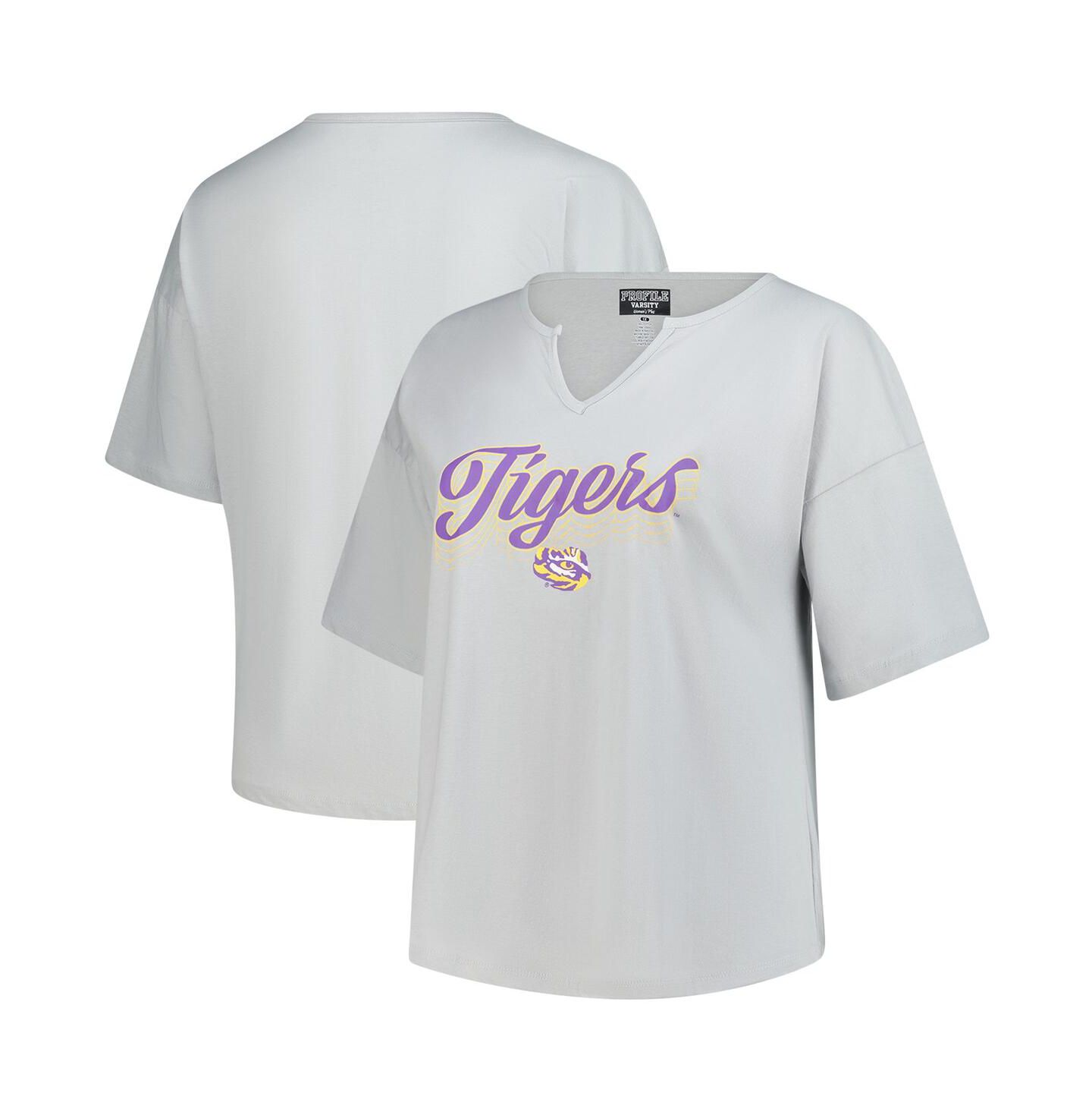 Женская футболка Fanatics Gray LSU Tigers Plus Size Winning Gear Notch Neck — фото 1