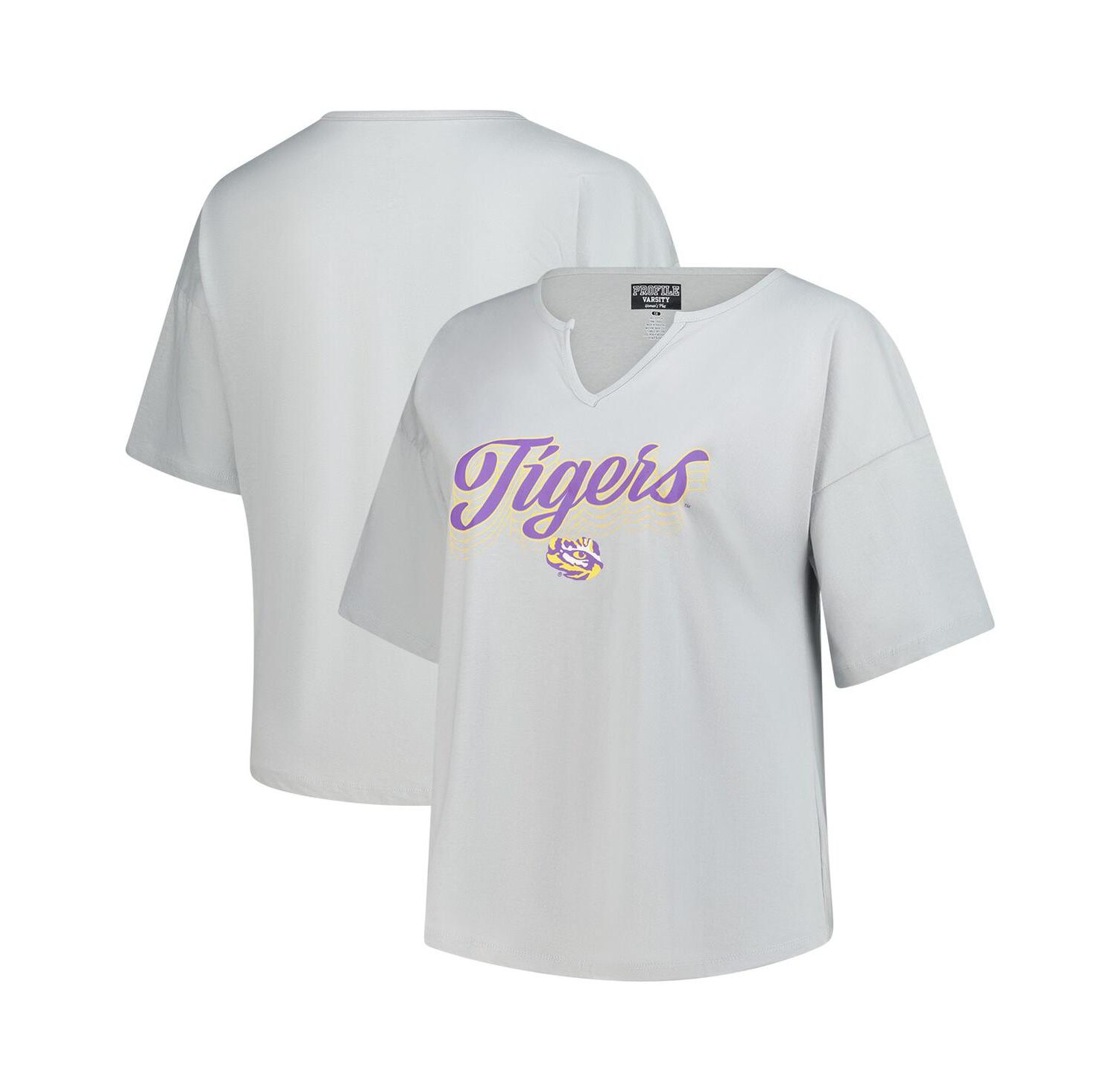 Women's Gray LSU Tigers Plus Size Winning Gear Notch Neck T-Shirt
