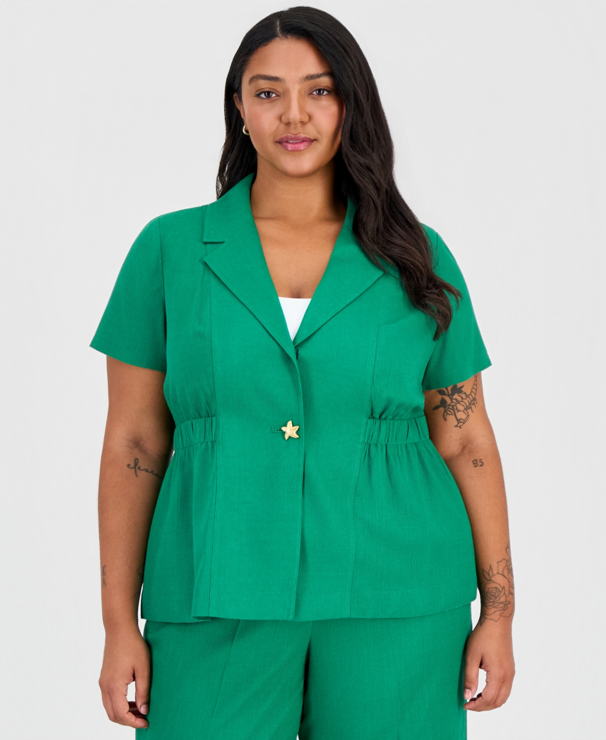 Tahari Asl Plus Notch-Collar Short-Sleeve Jacket