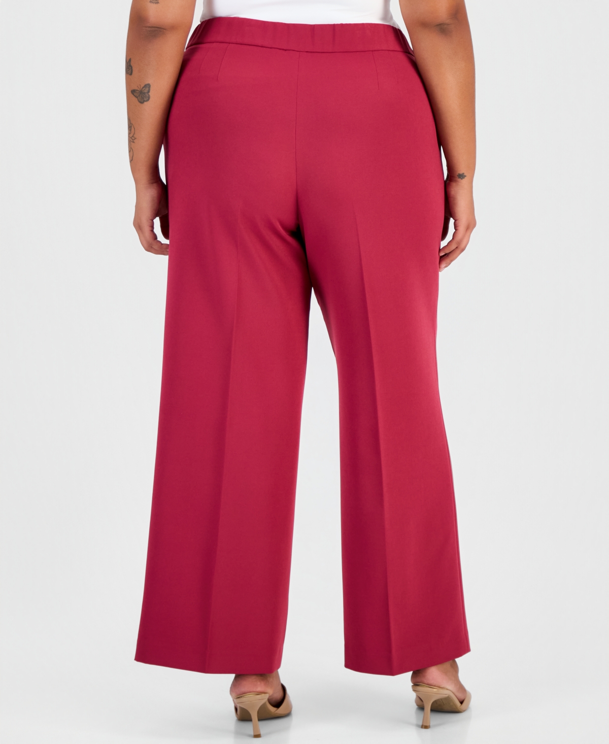 Tahari Asl Plus Mid-Rise Fly-Front Wide-Leg Pants