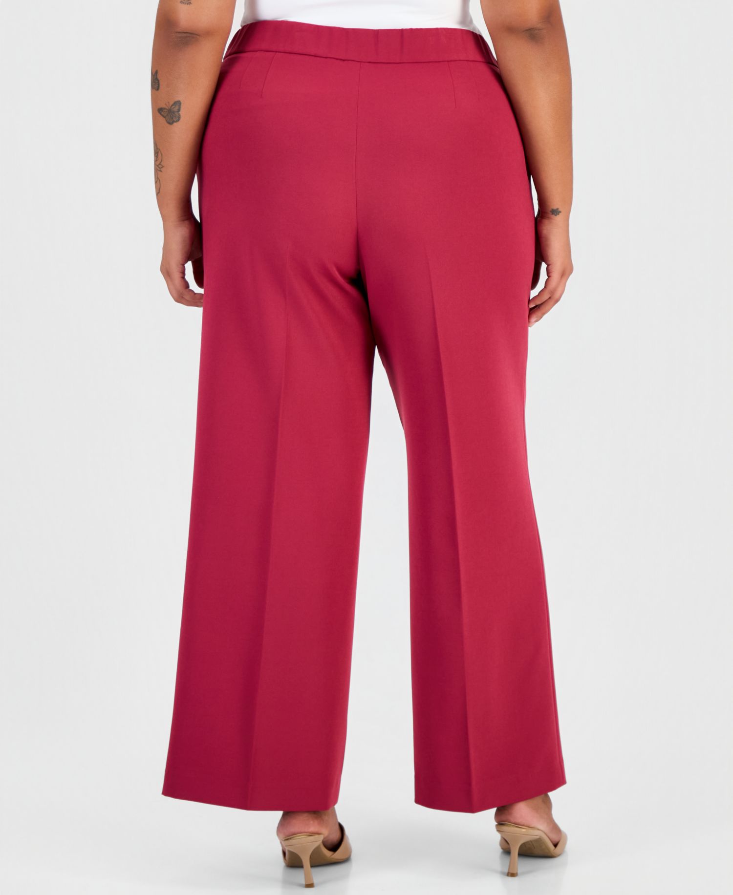 ASL Plus Size Mid-Rise Fly-Front Wide-Leg Pants