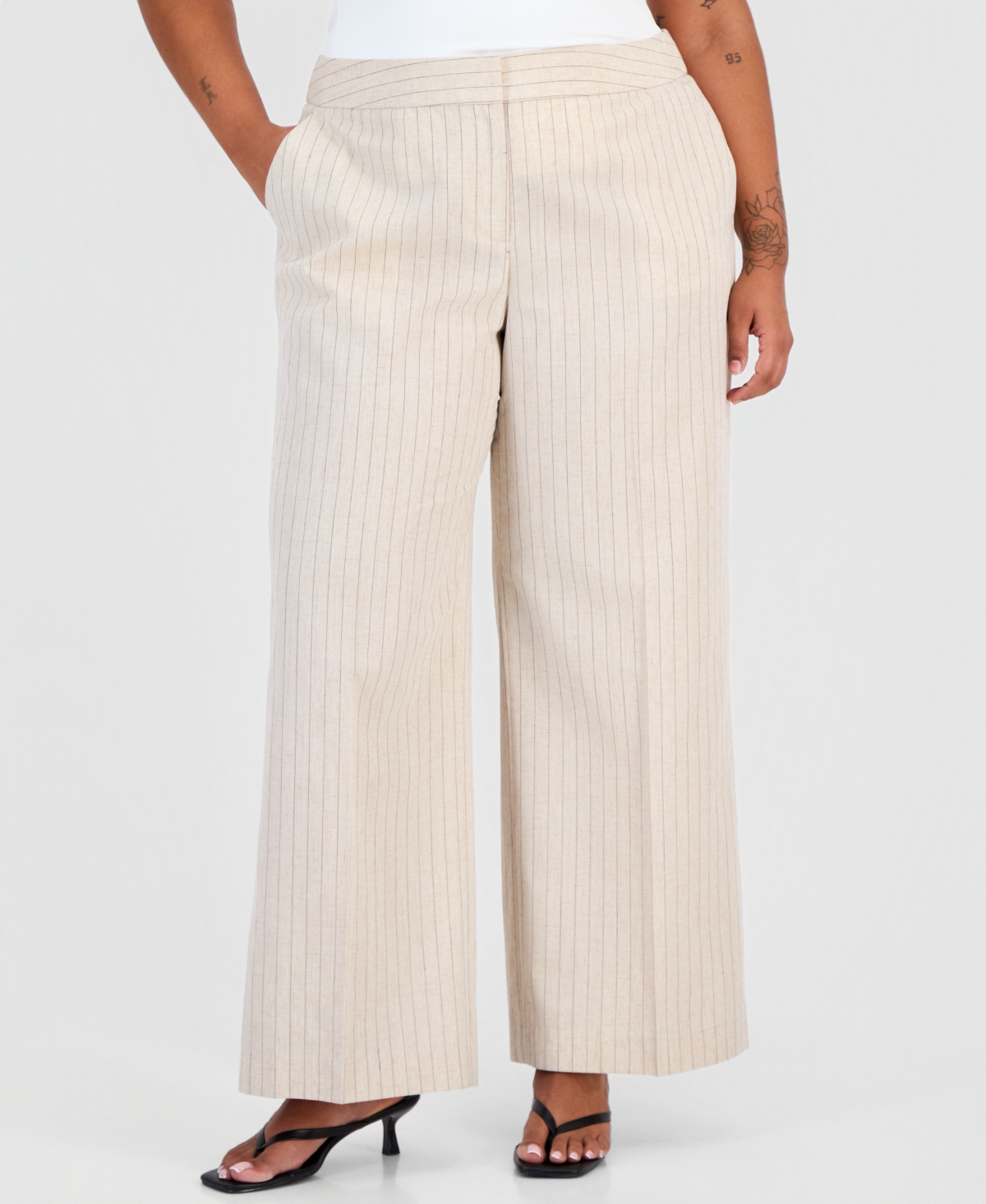 Tahari Asl Plus Pinstripe Wide-Leg Pants
