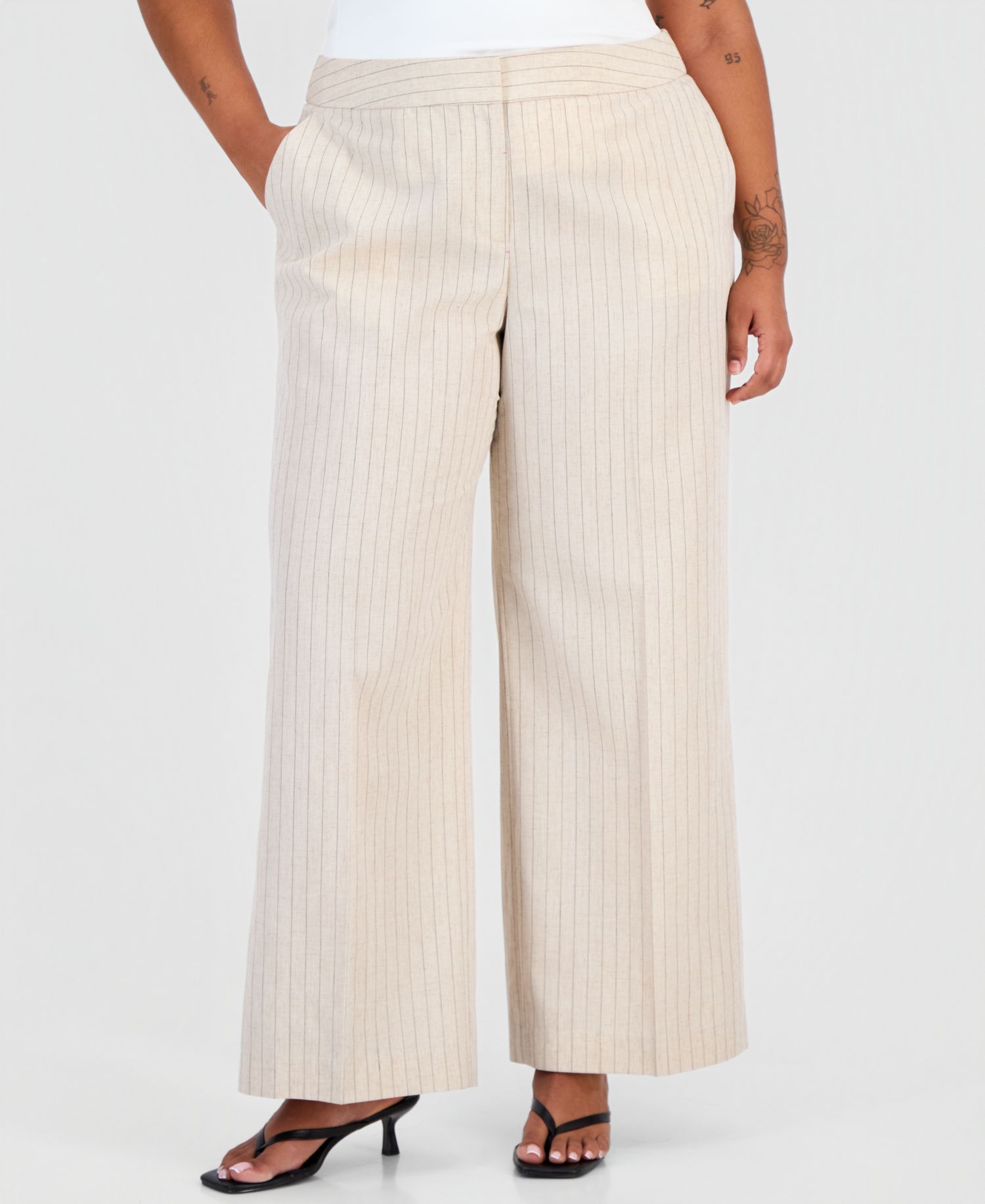 ASL Plus Size Pinstripe Wide-Leg Pants
