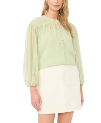 Women's Half-Placket Shirred Yoke Blouse