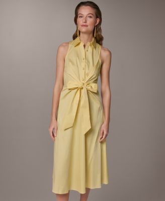 Women's Shirt Midi Dress with Waist Bow Tie