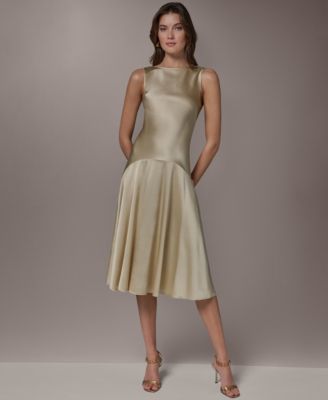 Women's Silk Sleeveless Boat Neck Midi Dress