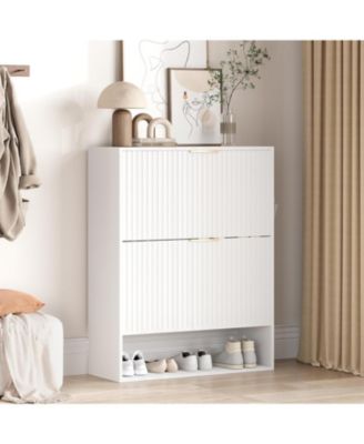 31.5'' Entryway Shoe Cabinet with 2 Flip Drawers, Slim Freestanding Wooden Shoe Storage Organizer for Foyer or Hallway