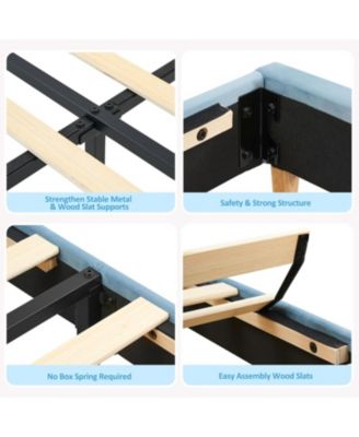 Twin Bed Frame for Kids, Upholstered Platform Bed with Large Storage Drawer and Bookcase Headboard