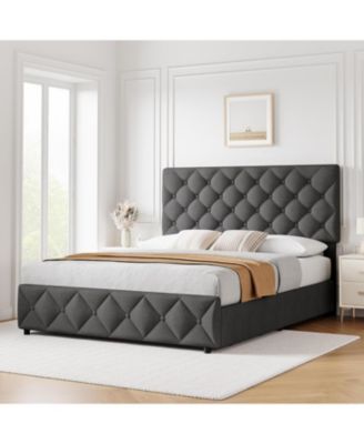 King Size Bed Frame with 51'' Tall Wingback Headboard, Velvet Upholstered Platform Bed Frames with Strong Wood Slats Support, Noise Free