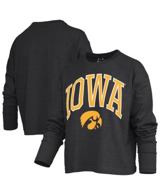 Women's Black Iowa Hawkeyes Motley Boxy Waist-Length Long Sleeve T-Shirt
