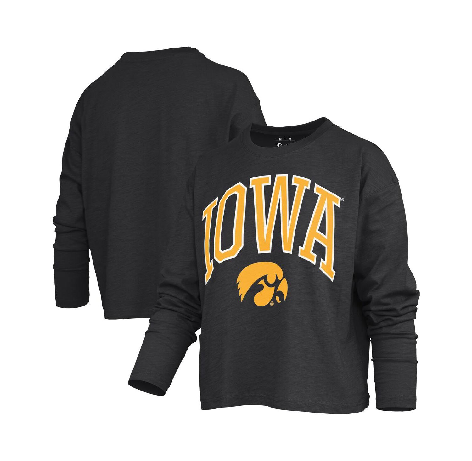 Women's Black Iowa Hawkeyes Motley Boxy Waist-Length Long Sleeve T-Shirt