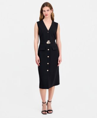 Women's V-Neck Sleeveless Belted Sheath Dress